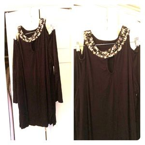 Black open shoulder tunic style top